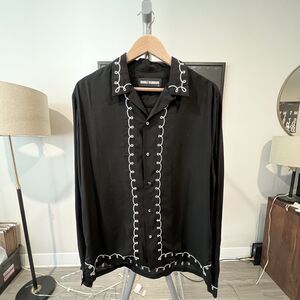 Double Rainbouu - LOOP STITCH BLACK HAWAIIAN SHIRT - Black,  White